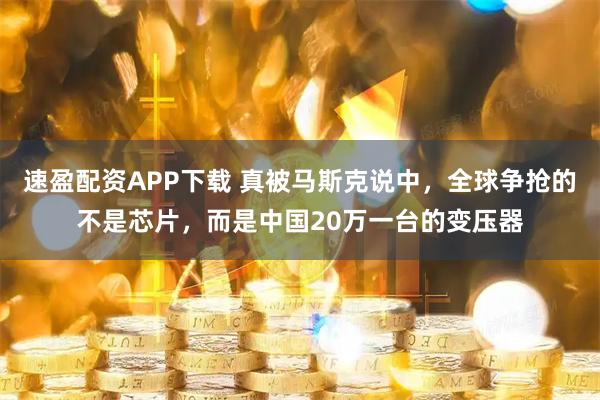 速盈配资APP下载 真被马斯克说中,全球争抢的不是芯片,而是中国20万一台的变压器