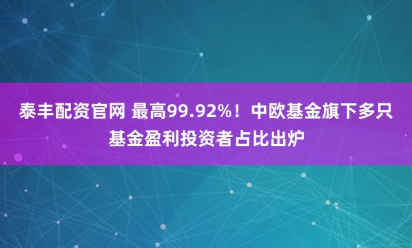 泰丰配资官网 最高99.92%！中欧基金旗下多只基金盈利投资者占比出炉